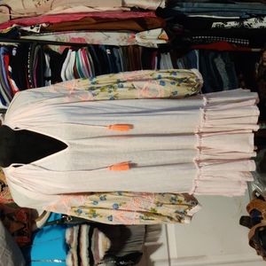 Free People 💘 pale pink & floral print & embroidered puff sleeve mini dress